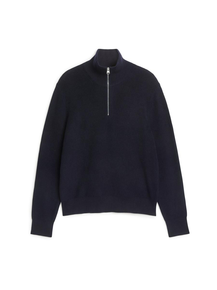 Wool & Cotton Half Zip Jumper-#4C5164-12061