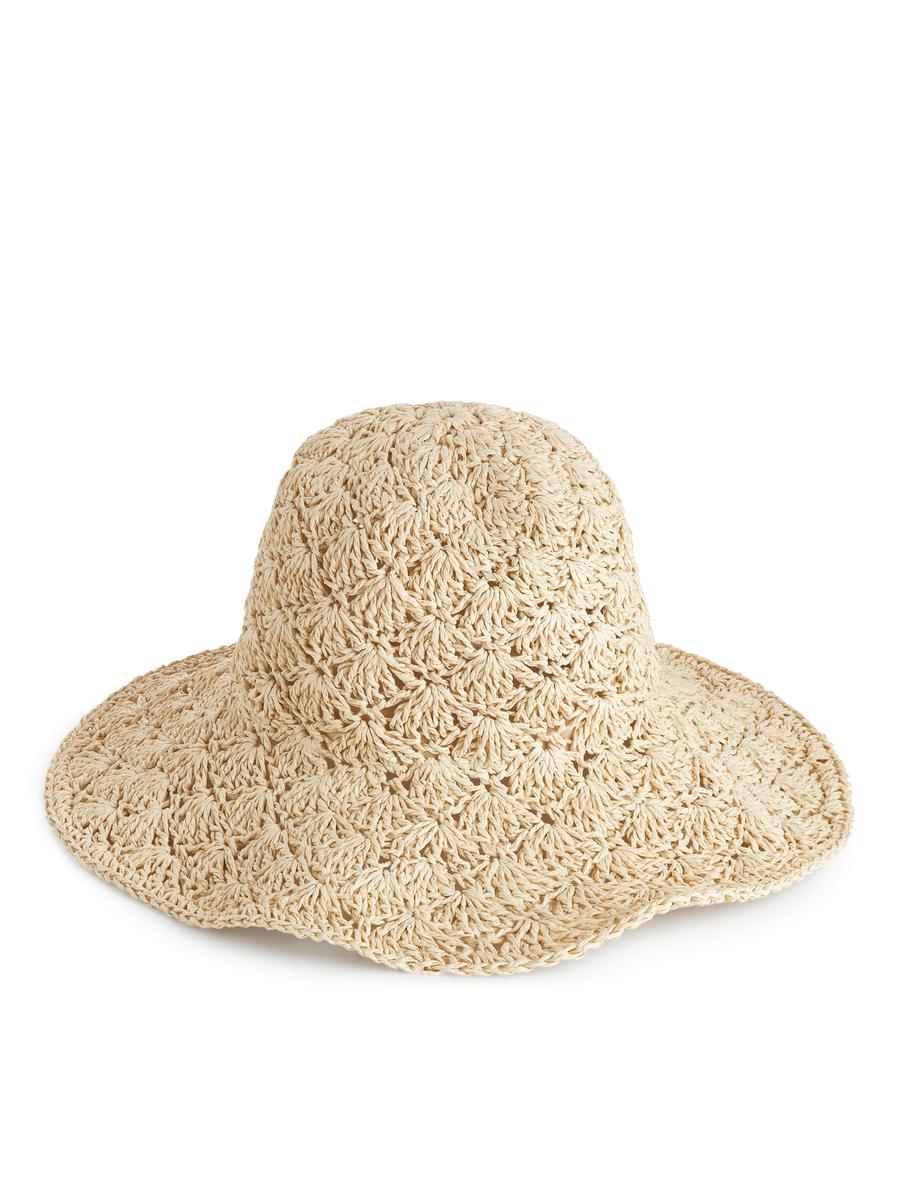 Crochet Straw Hat-#D0C2AA-2614