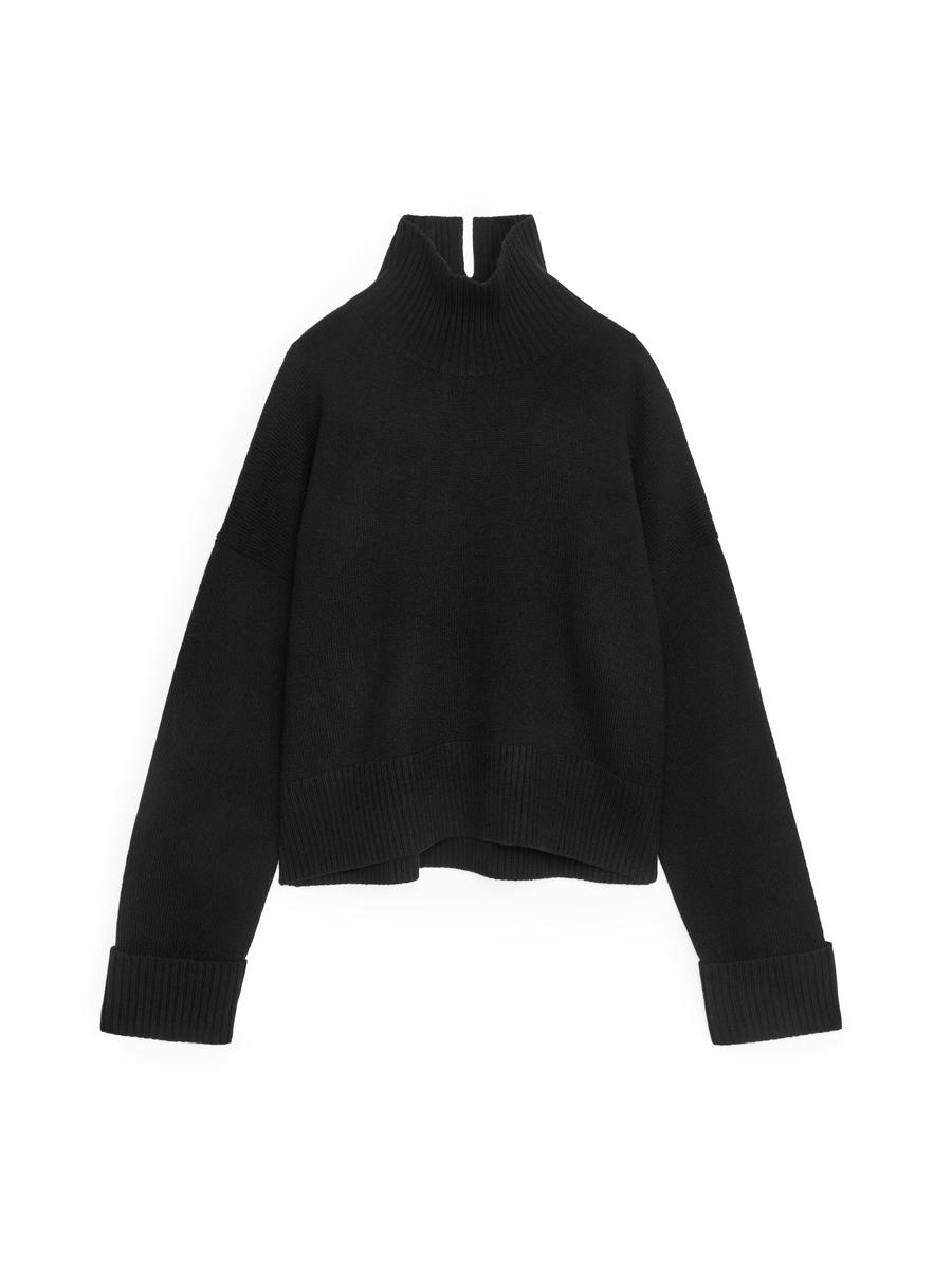 High-Neck Wool Jumper-Black-10958