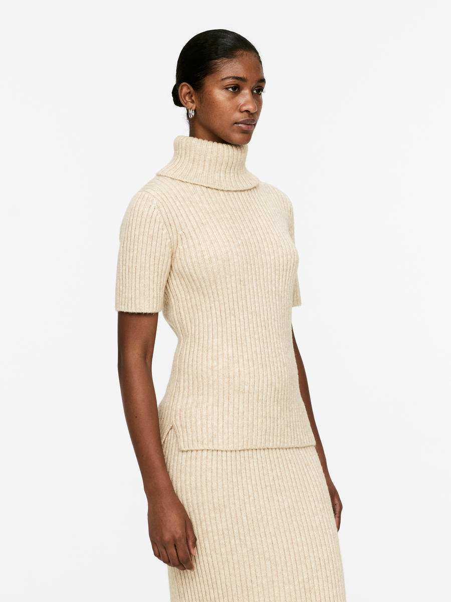 Rib Roll-Neck Jumper-#DFD7CA-13010