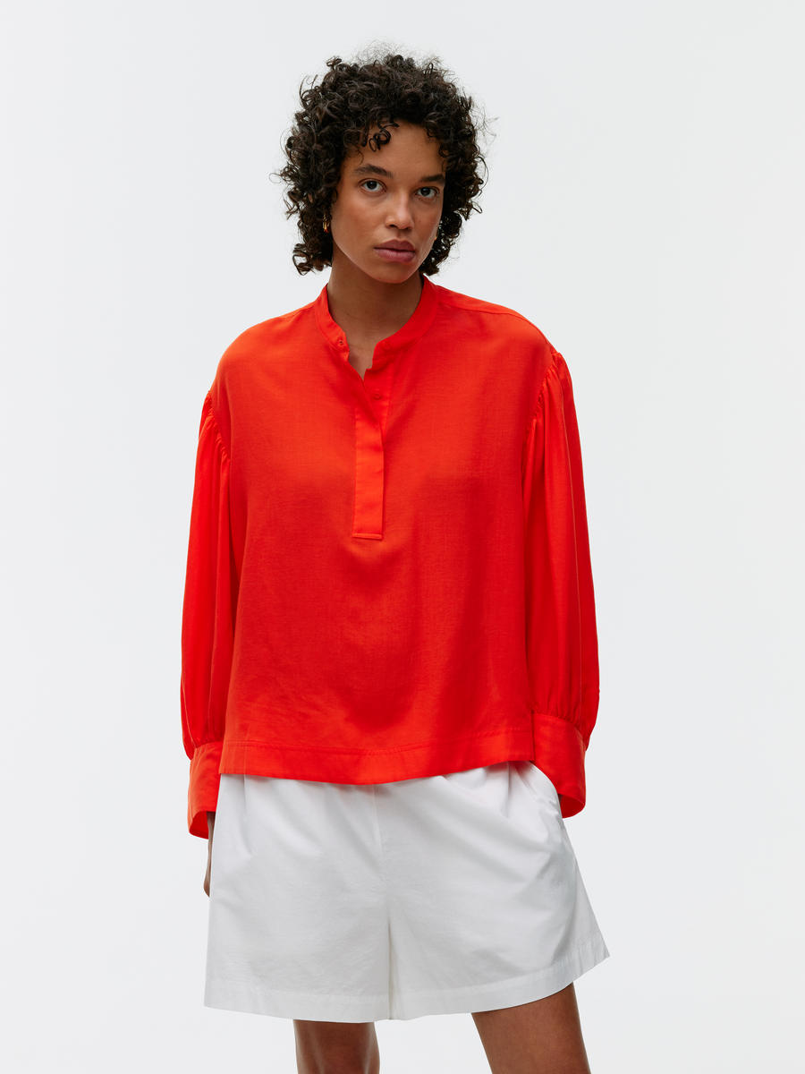 Relaxed Lyocell-Linen Blouse-#C44A34-13256