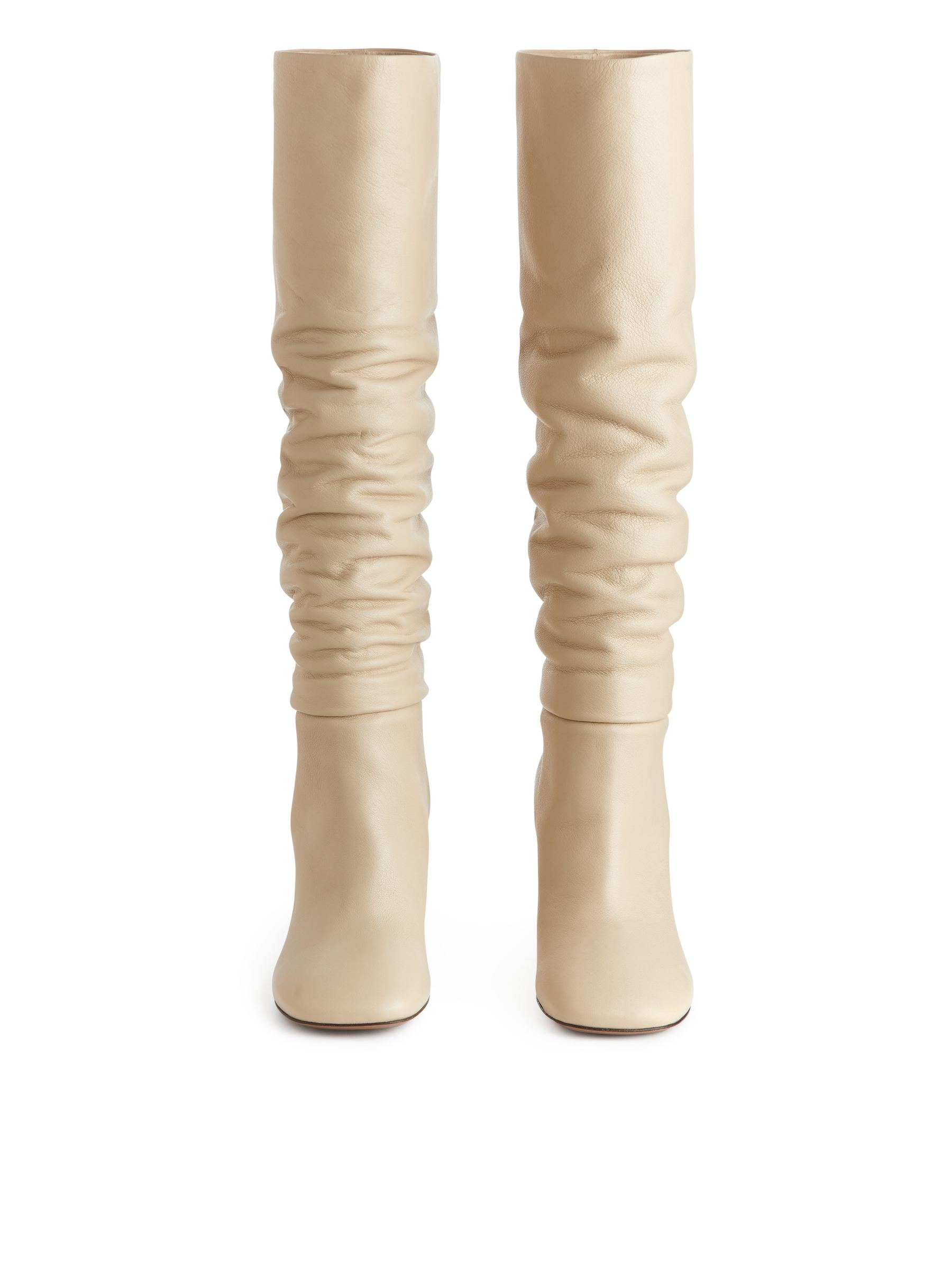 Slouchy Leather Boots - Light Beige - Women - StillMedia/DescriptiveStillLife - 5
