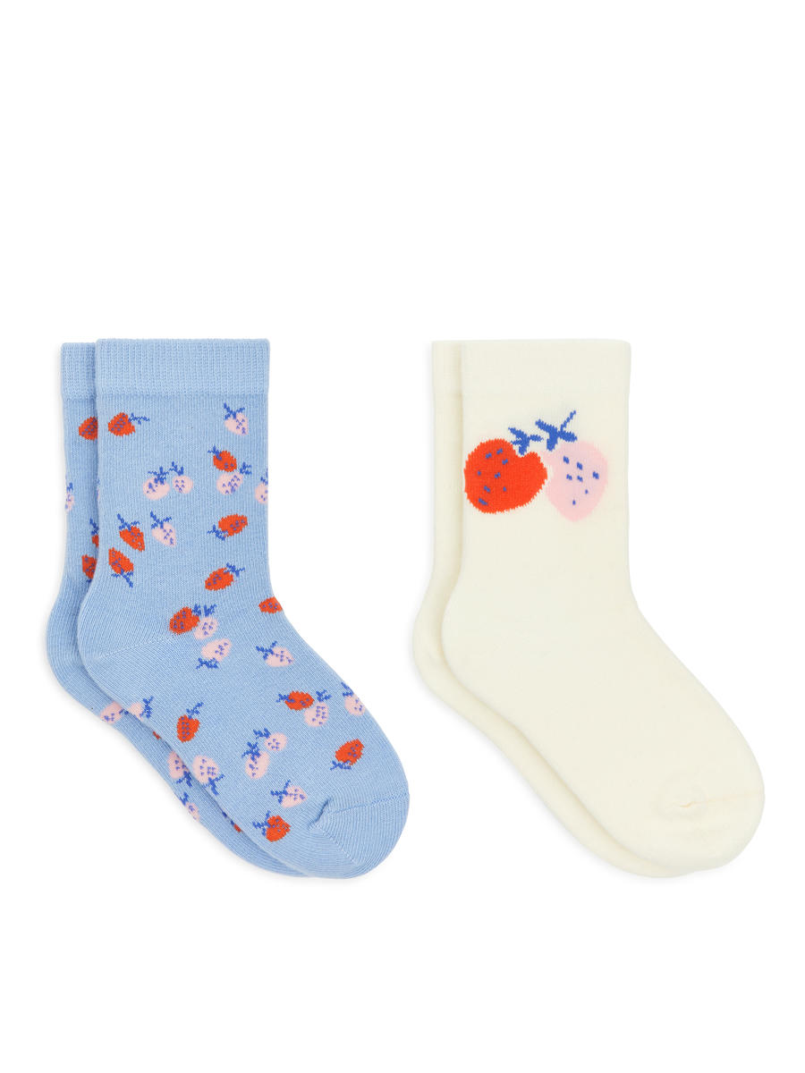 Cotton Socks, 2 Pairs - White/Blue - Children - 1226420002