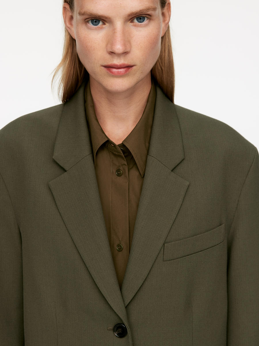 Oversized Wool-Blend Blazer - Khaki Green - Oversized - Women - 1246759001