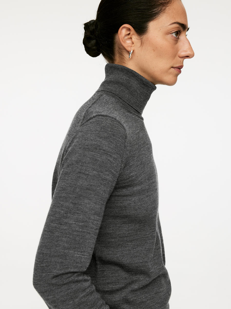 Rollkragenpullover aus Merinowolle - Dunkelgrau - Regular Fit - Women - 1236488002