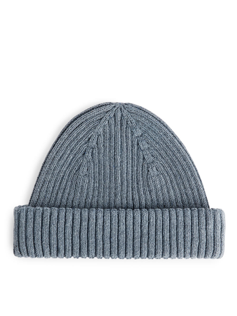 Ribbed Cotton Beanie - Blue Melange - Men - 1220913001