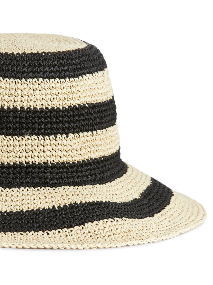 Crochet Straw Hat - Beige/Black - Women - 1065900003