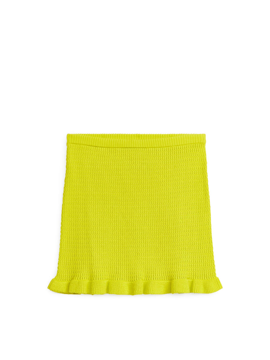 Knitted Frill Skirt-#D3D635-4262