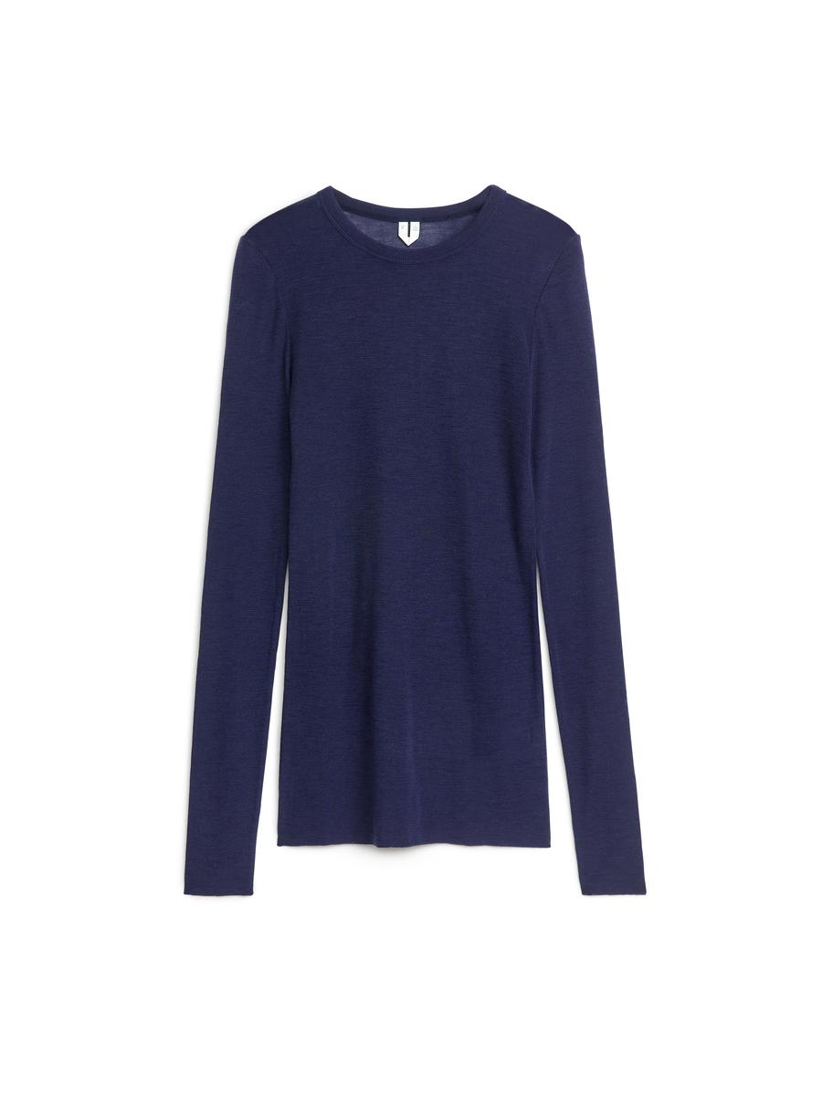 Long-Sleeved Merino Top - Dark Blue - Slim fit - Women - 0630664032