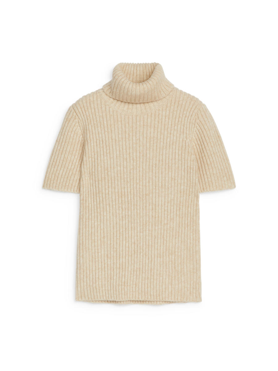 Rib Roll-Neck Jumper-#DFD7CA-13010