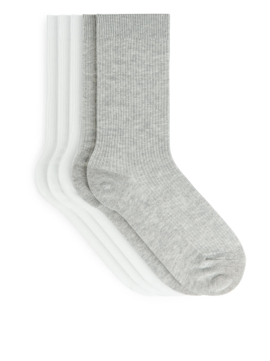 Gerippte Baumwollsocken im 5er-Pack-#FFFFFF-6129