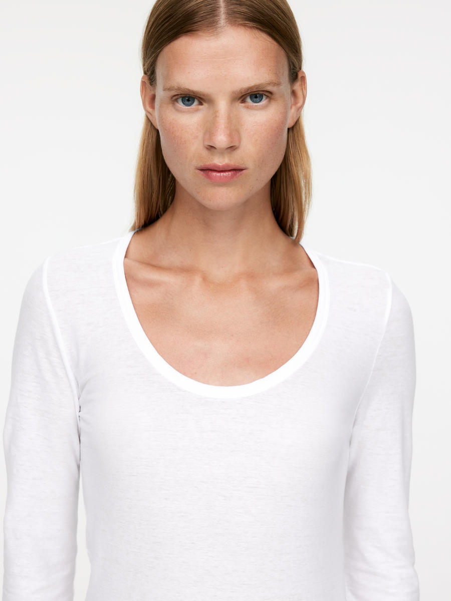 Scoop-Neck Top - White - Slim fit - Women - 1251959001