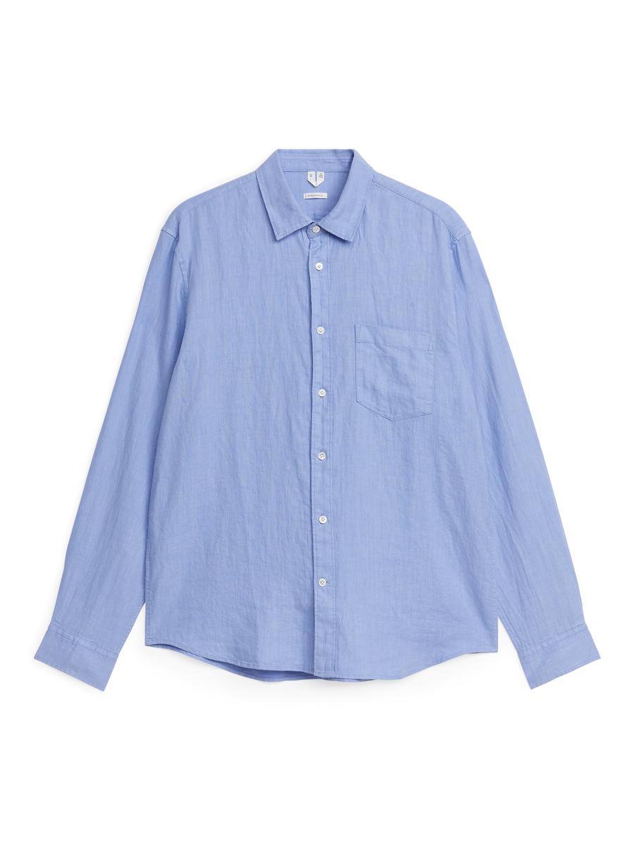 Regular-Fit Linen Shirt-#91A0CF-474