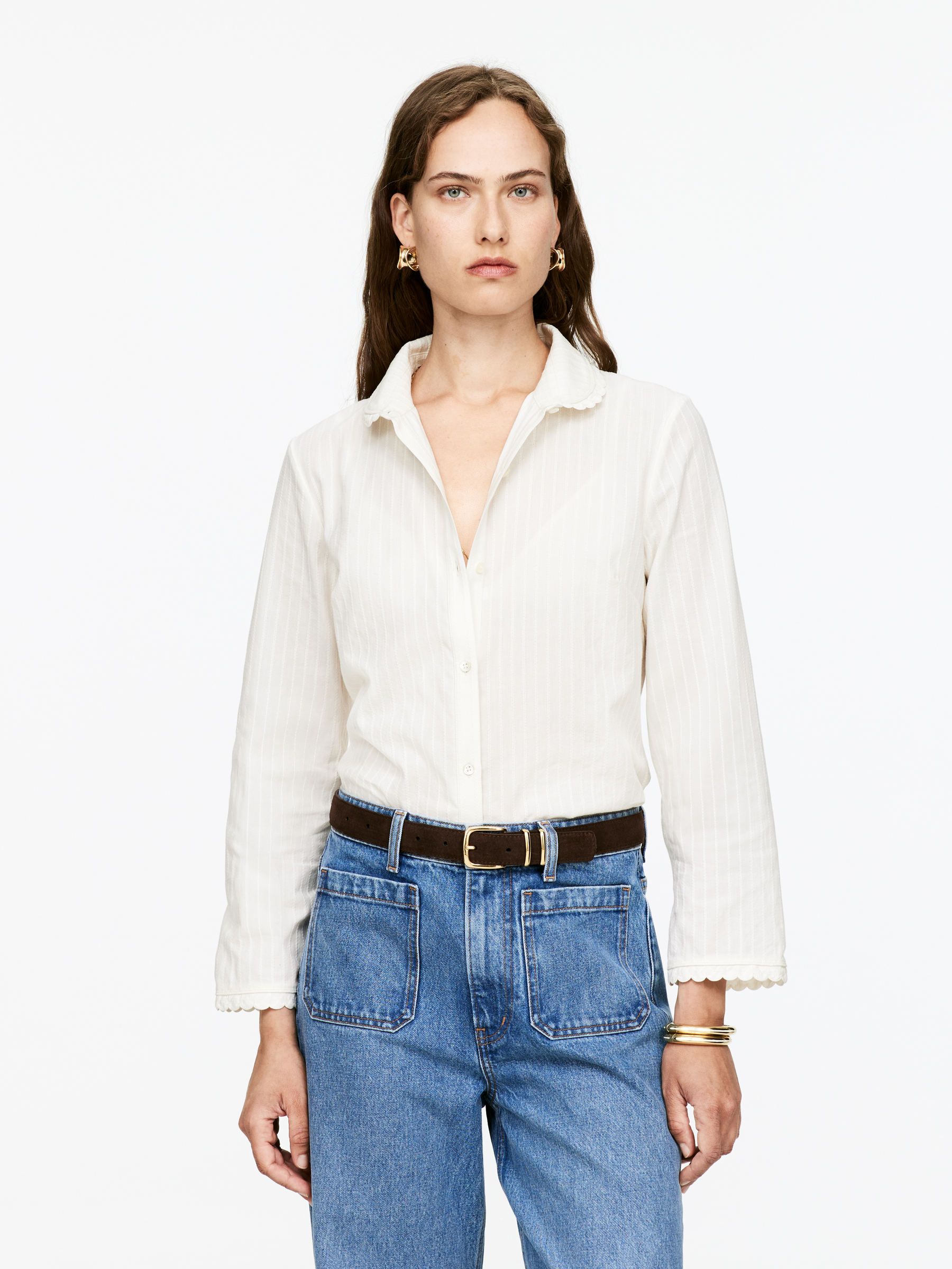 Scallop-Edge Blouse-#F4F3E9-15836