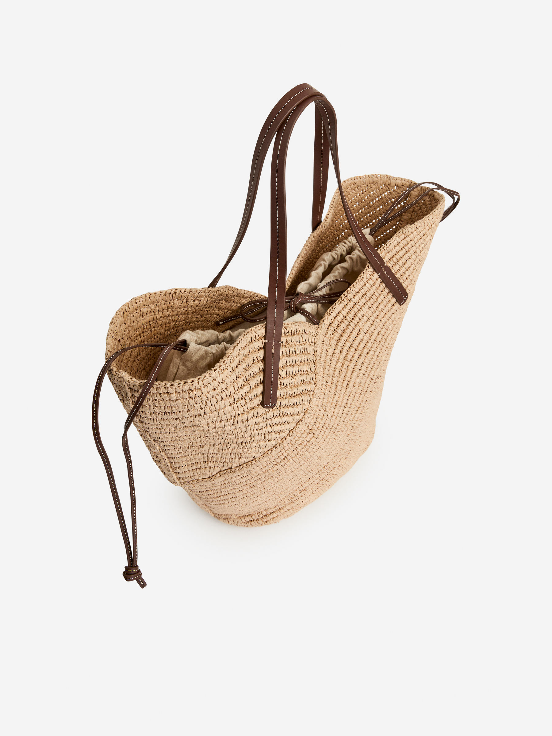 Leather-Detail Straw Tote - Beige - Women - StillMedia/DescriptiveStillLife - 3