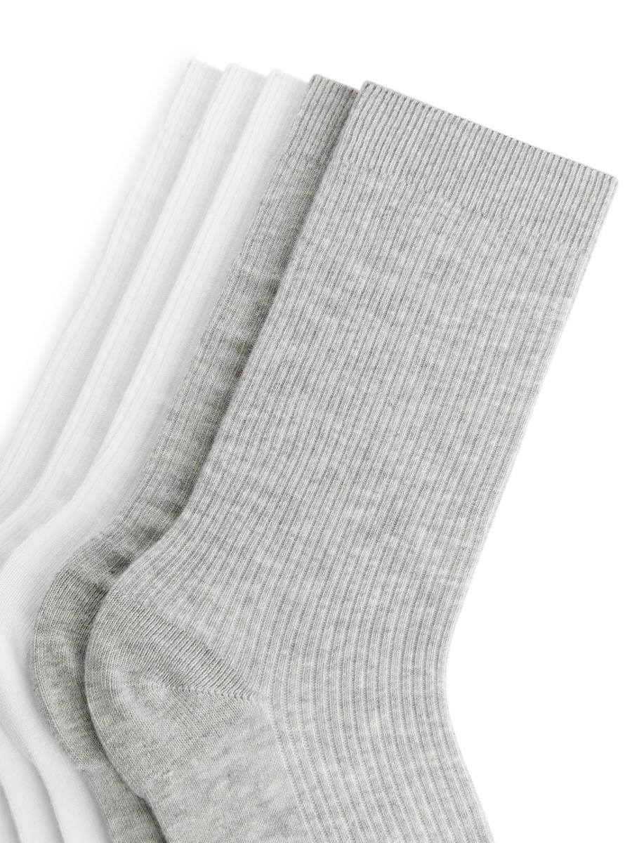 Gerippte Baumwollsocken im 5er-Pack-#FFFFFF-6129