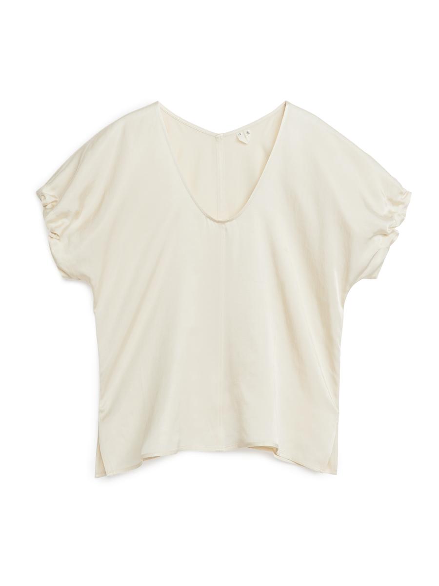 Woven Puff-Sleeve Top-#DCD6C7-4213