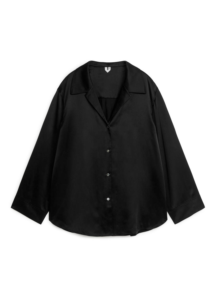 Relaxed Silk Shirt-Black-6084