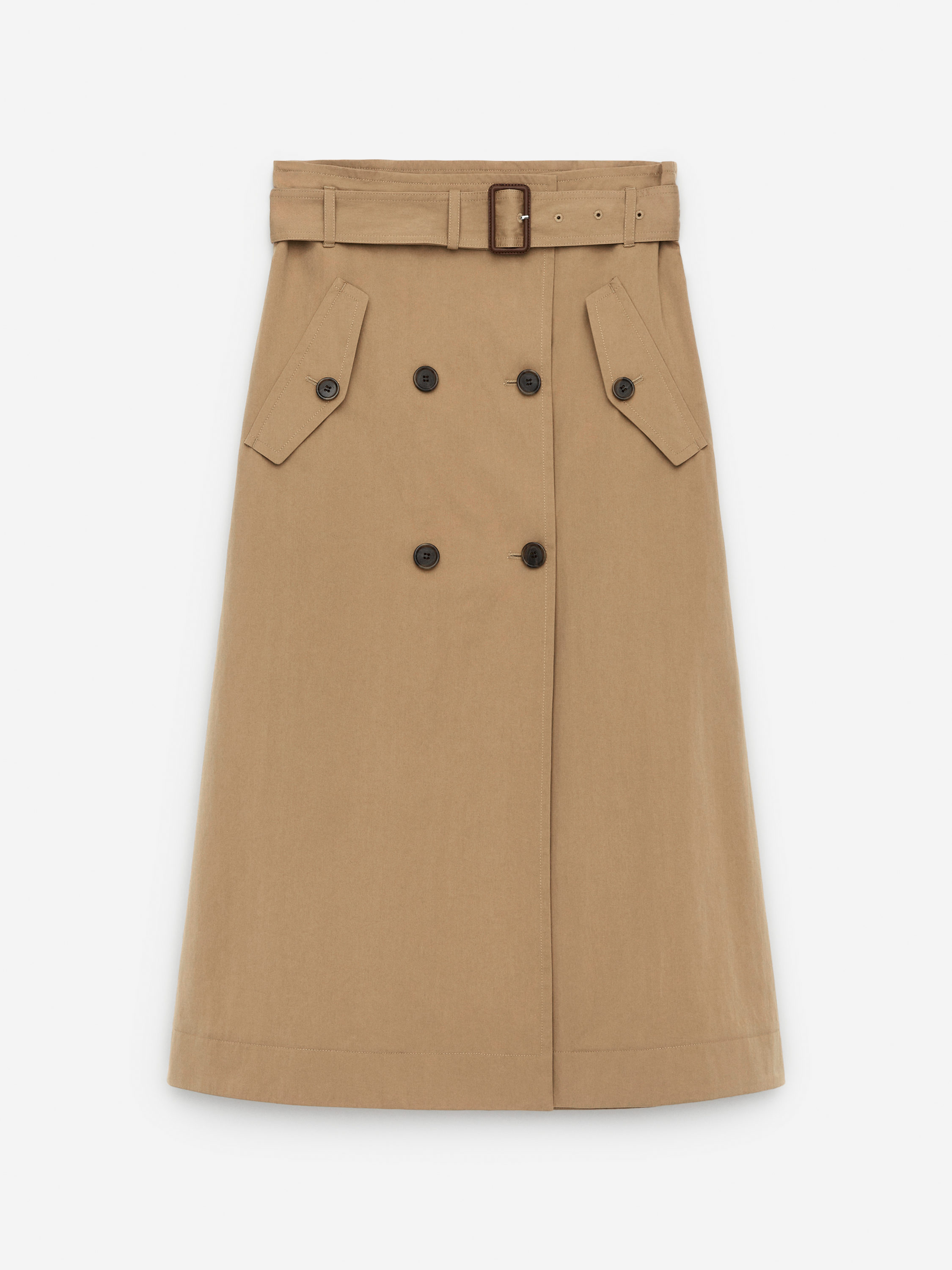 【AAKE】POCKET PLEATS MIDI SK Asymetrical Midi Skirt in Cotton Double-Face
