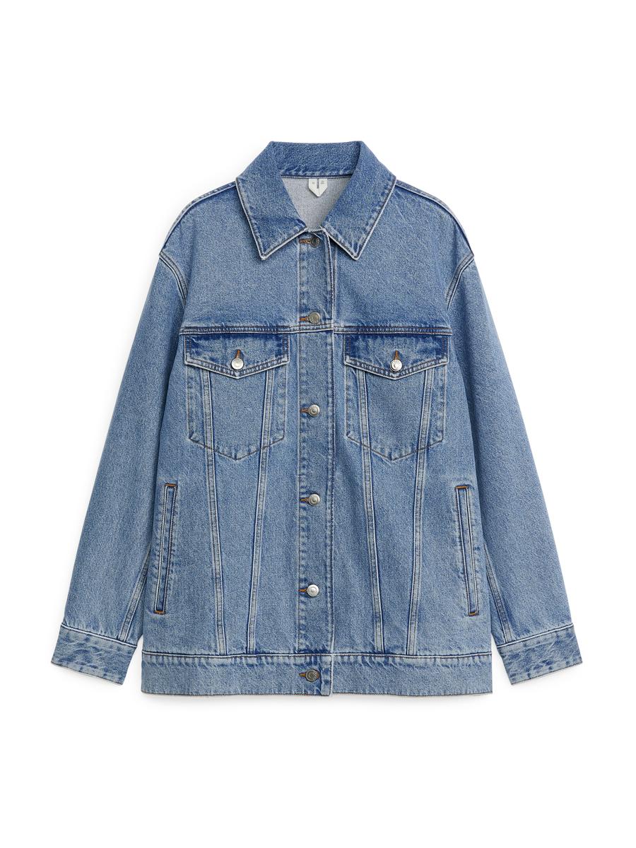 Women's blue oversized denim jacket hotsell