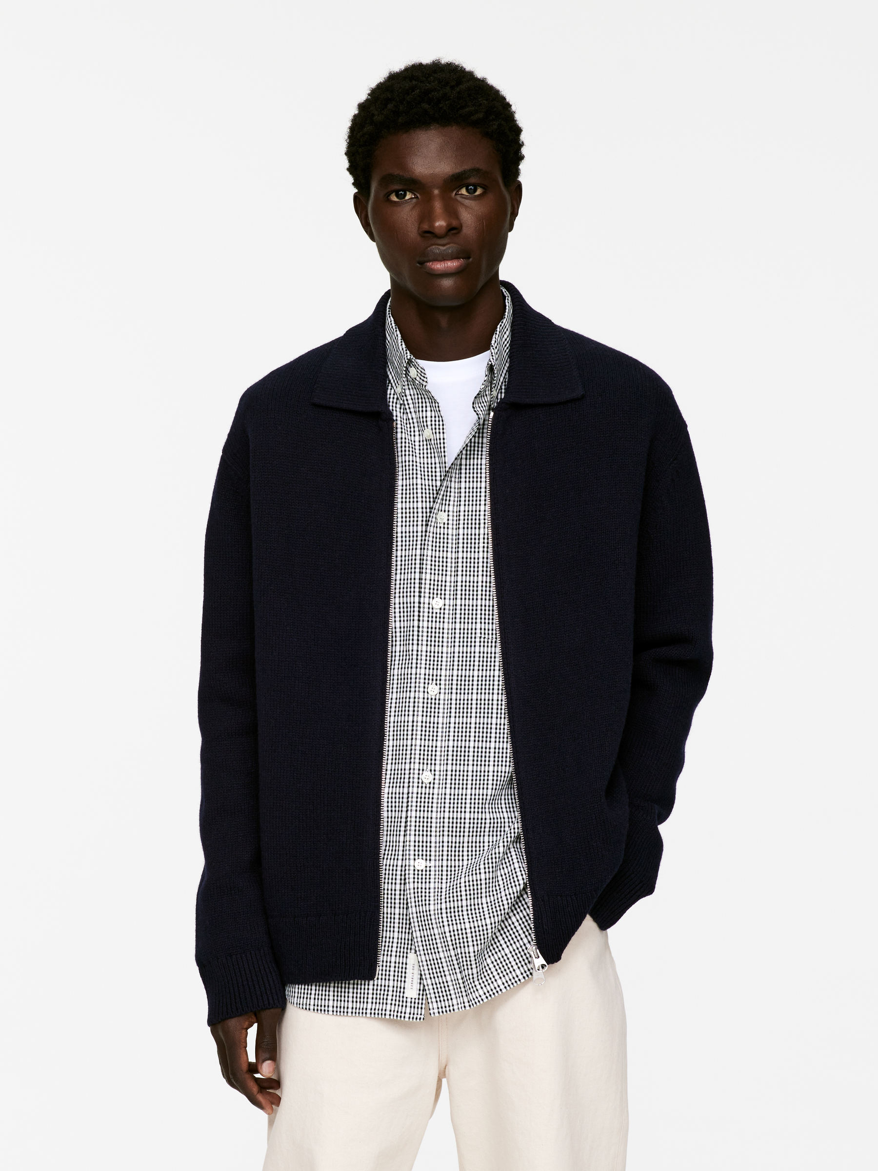 Wool Zip Cardigan-#2C2E35-13702