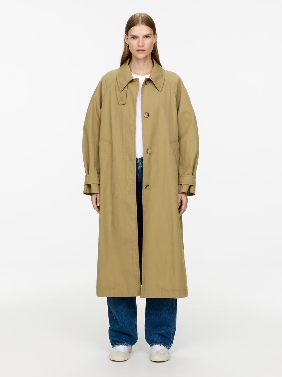 Cotton Blend Trench Coat - Khaki Green - Oversized - Women - 1147554002