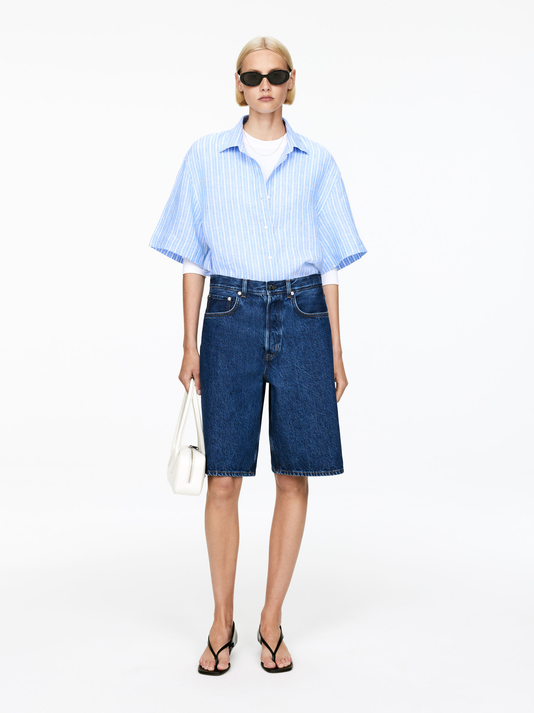 Long Denim Shorts-#455F8E-15357