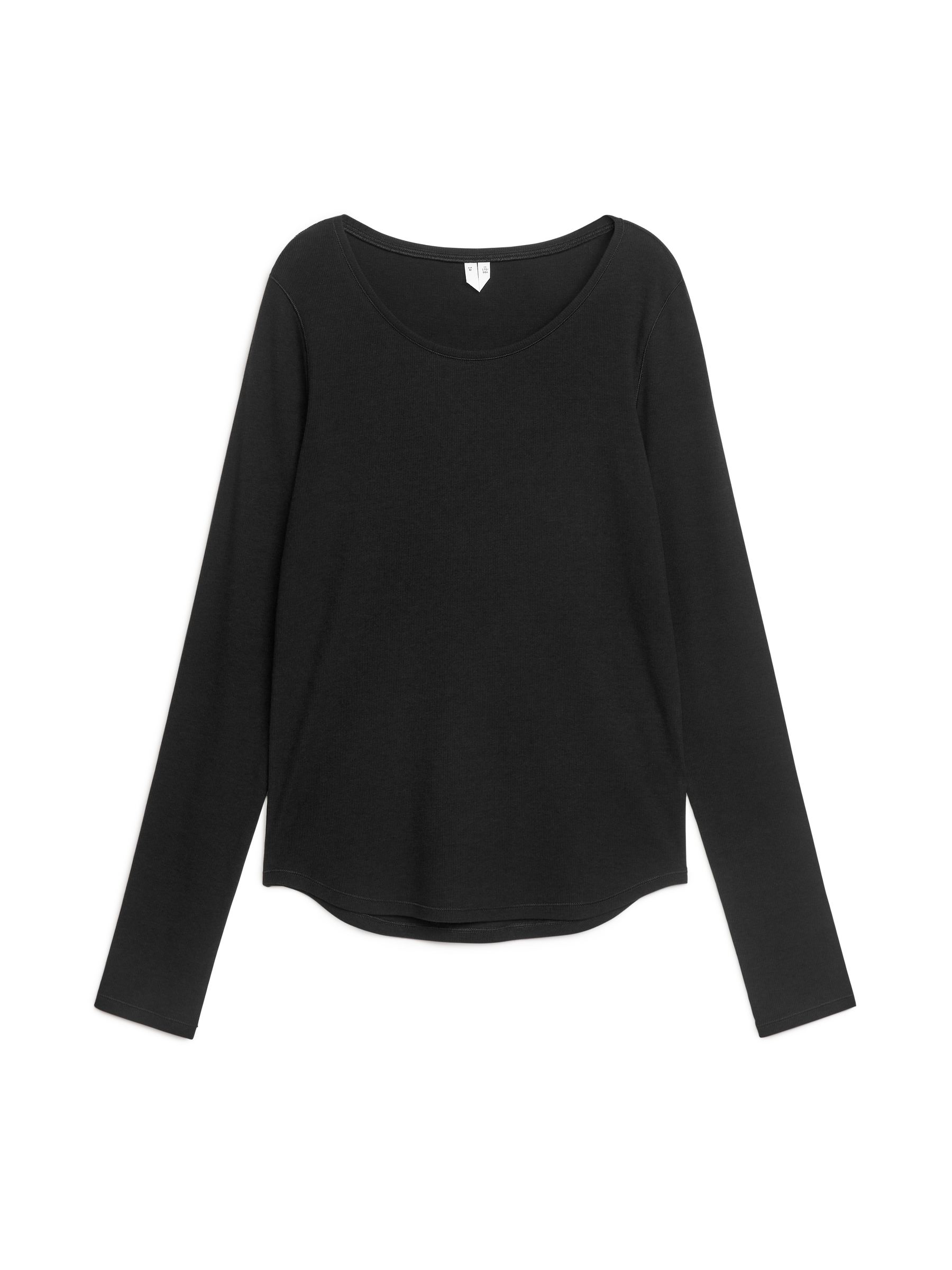 Top in misto lyocell con lavorazione a coste - Nero - Slim fit - Women - StillMedia/DescriptiveStillLife - 1