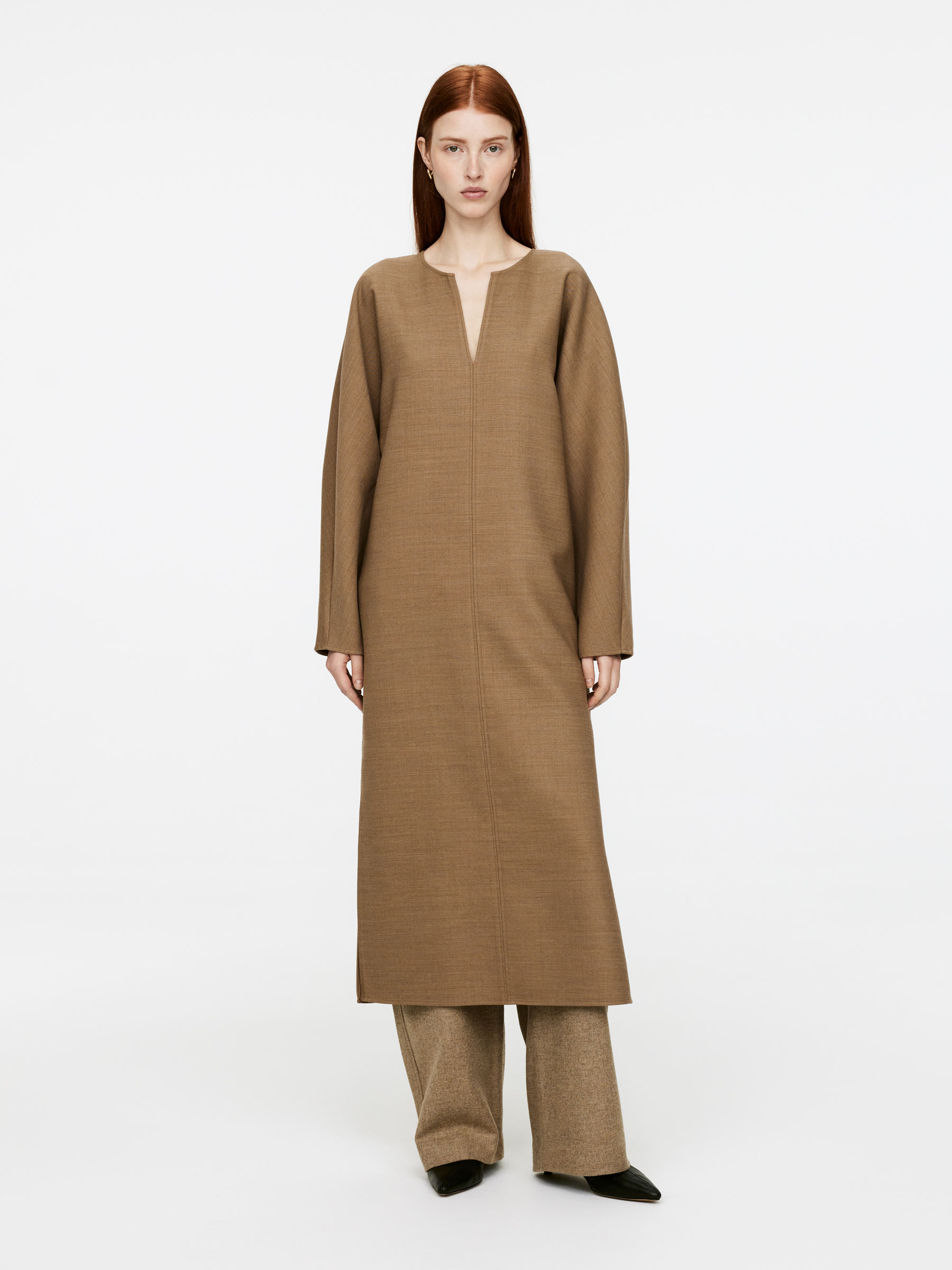 Wool-Blend Tunic Dress - Dark Beige - Loose fit - Women - 1256541001