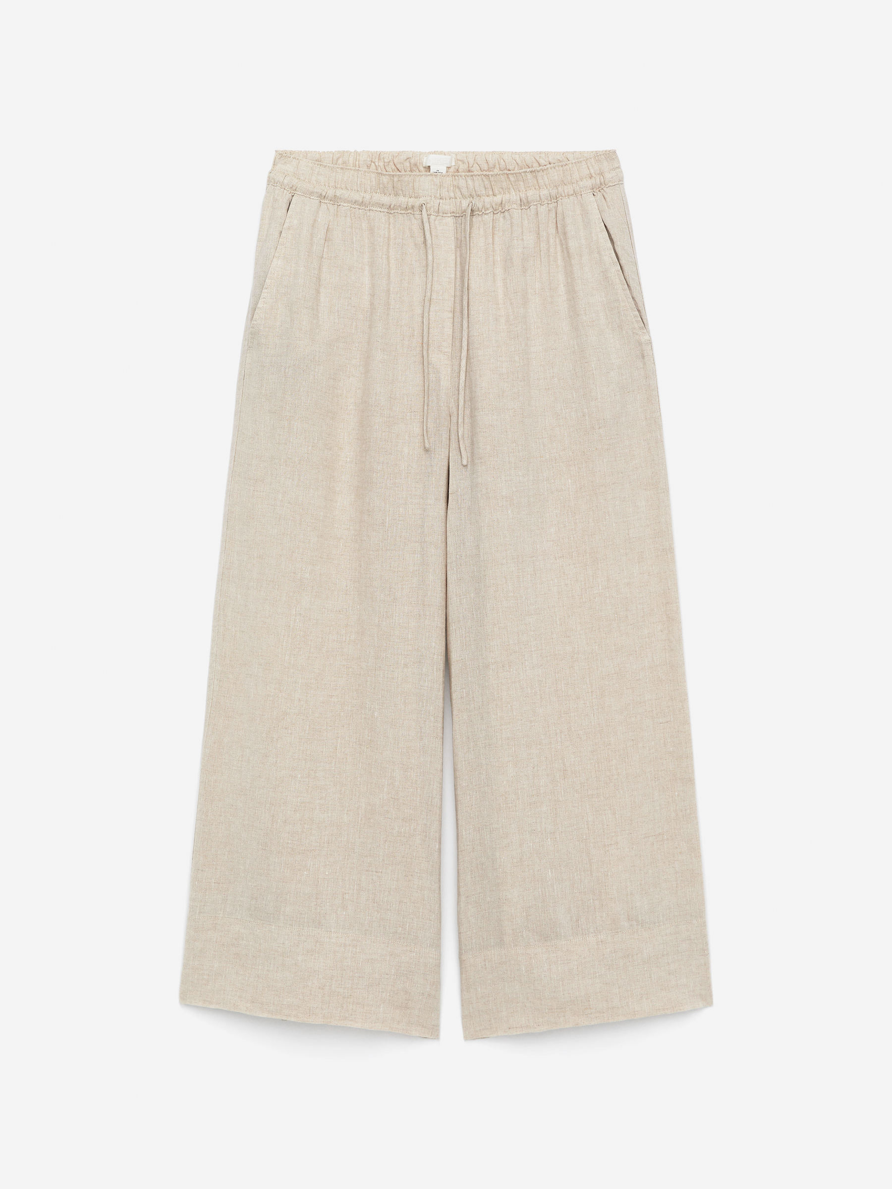 Cropped Linen Trousers-#D0C2AA-15868