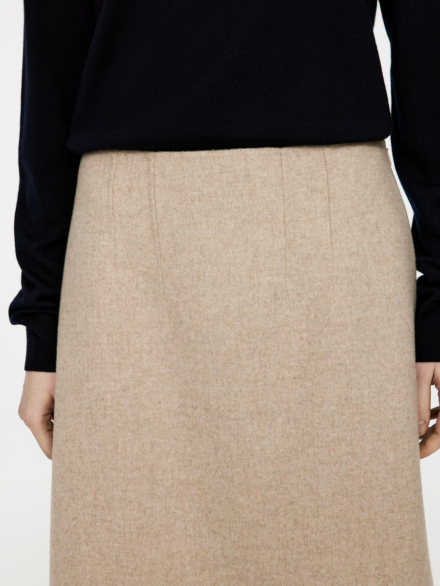 Double-Face Wool-Lyocell Skirt-#B5AFA0-13328