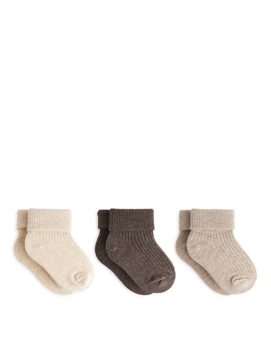 Gerippte Socken, 3er-Pack - Cremeweiß/Beige/Braun - Children - 1227650001