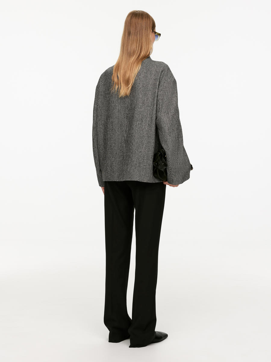 Shawl-Collar Wool Jacket - Grey - Oversized - Women - 1195460001