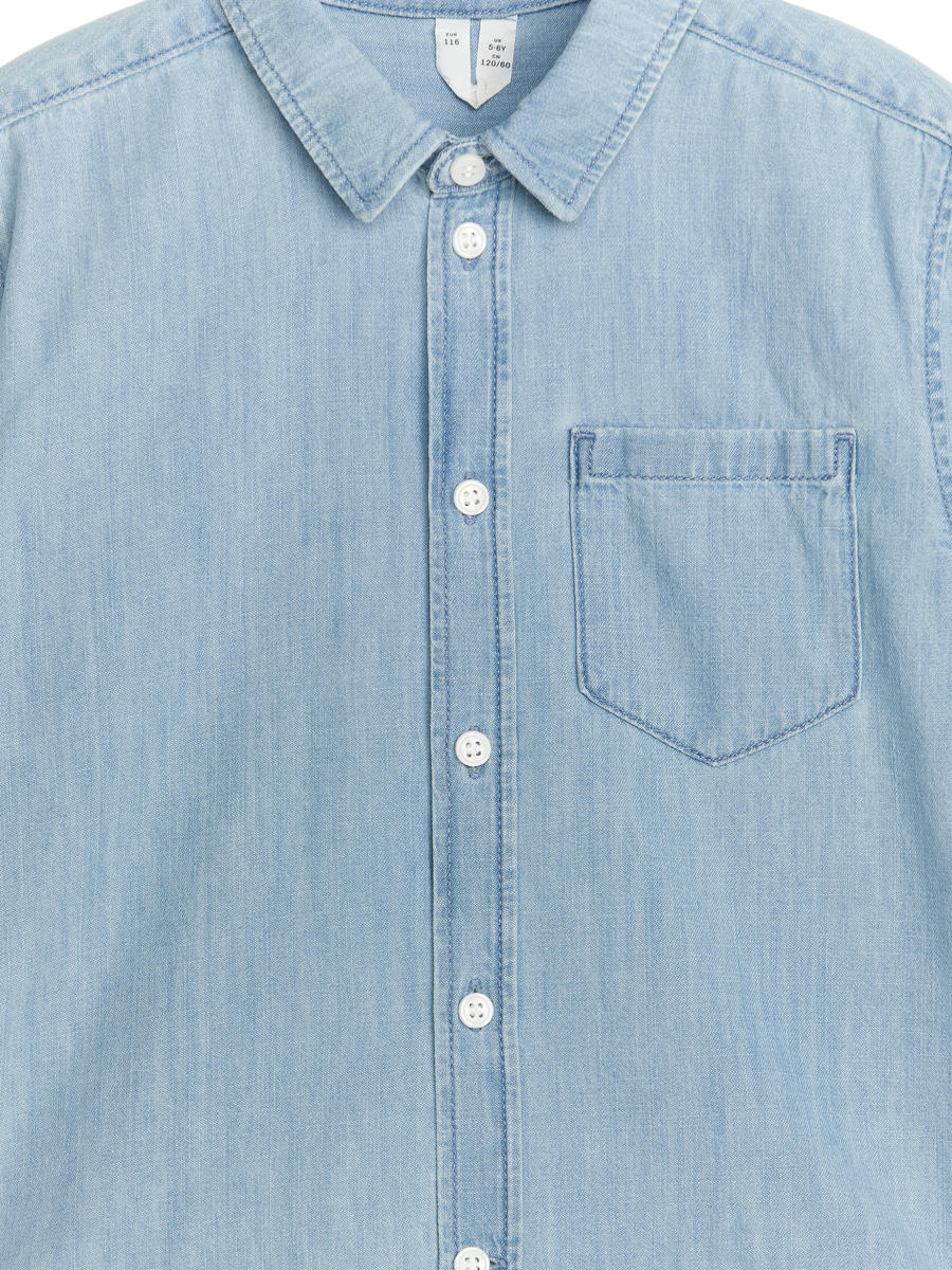 Short-Sleeve Denim Shirt-#90B0D6-8001