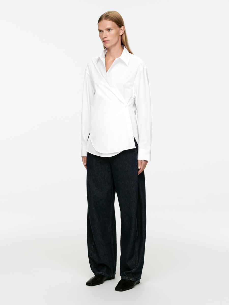 Two-Way Poplin Shirt - White - Slim fit - Women - 1246456001