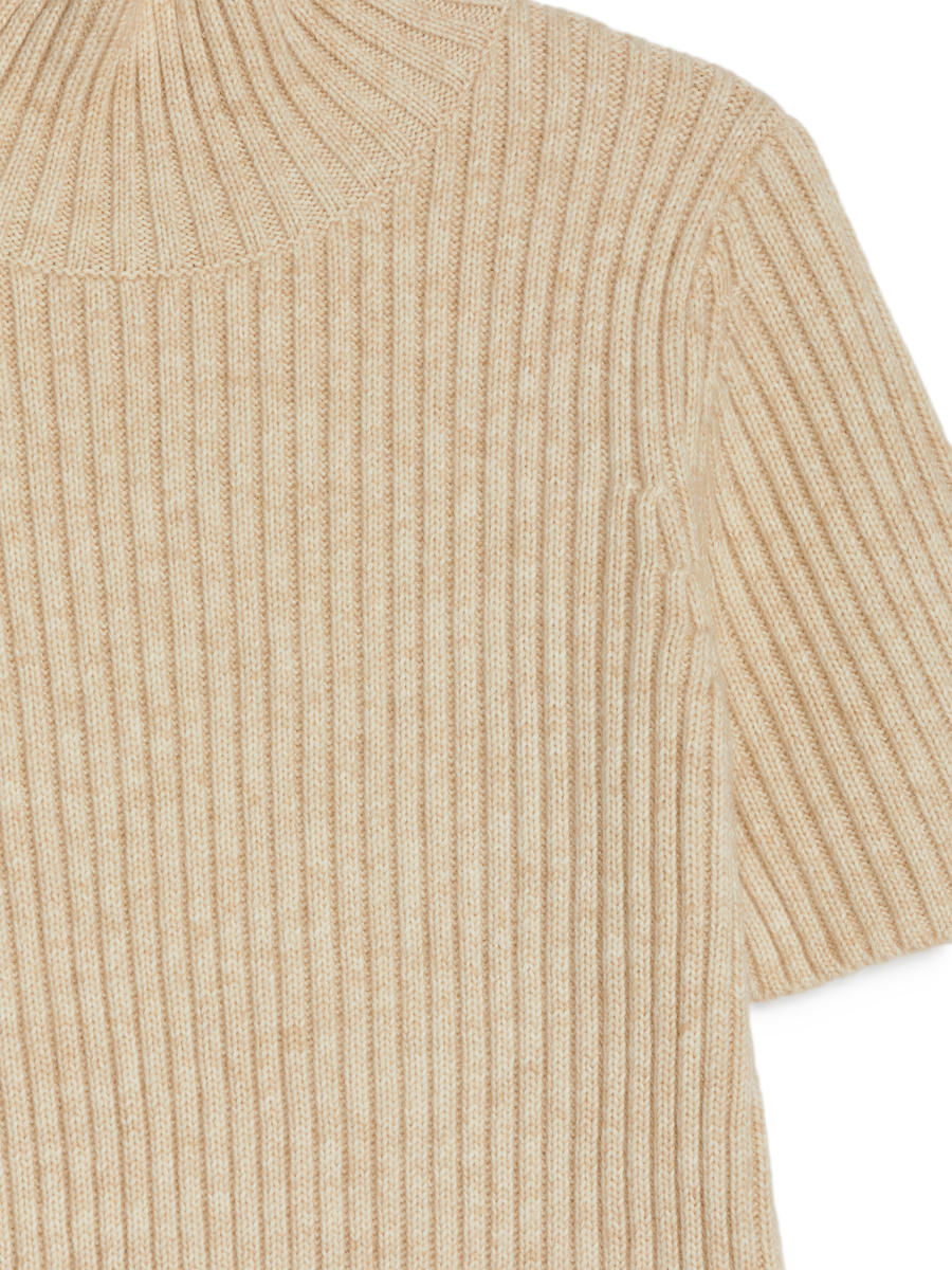 Rib Roll-Neck Jumper-#DFD7CA-13010