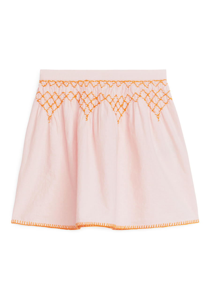 Embroidered Linen Skirt-#EDD0CB-6545