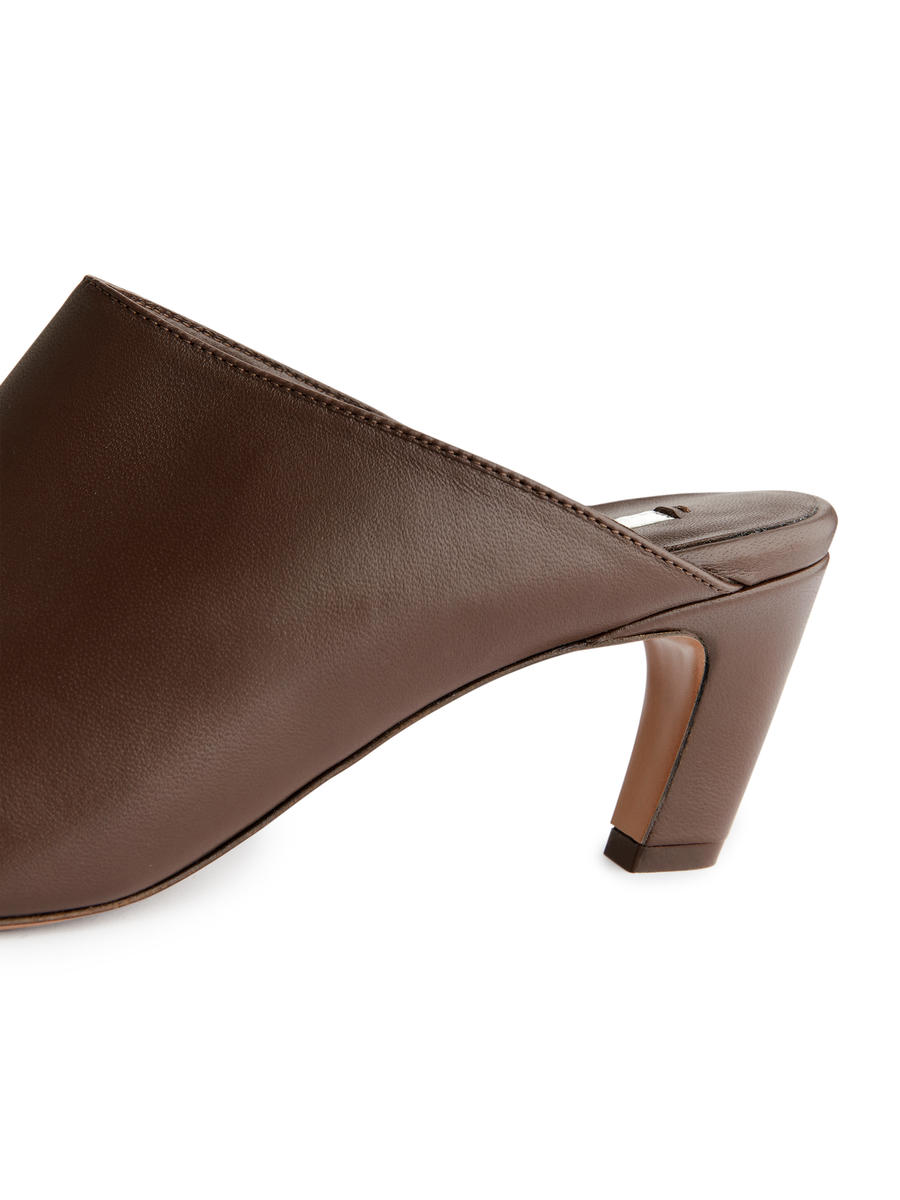 Heeled Leather Mules - Dark Brown - Women - 1220134001