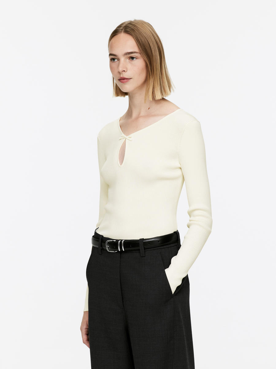 Haut côtelé avec nœud - Blanc - Slim fit - Femme - 1256674001