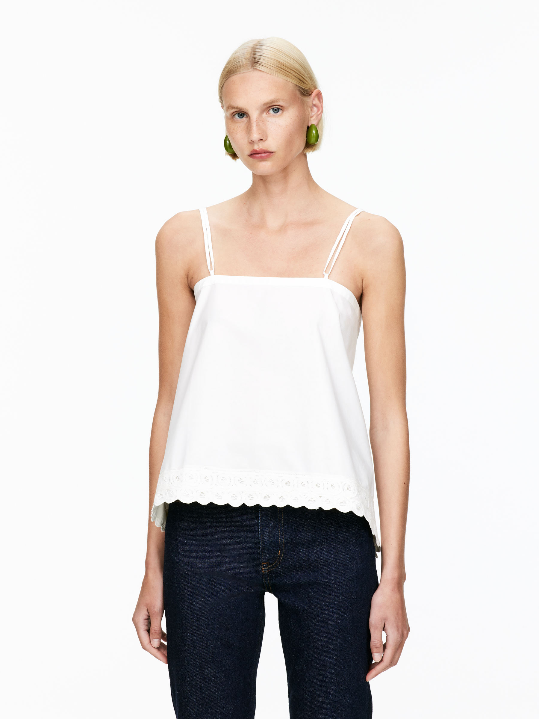 Embroidery-Detail Strap Top-#F4F3E9-15270