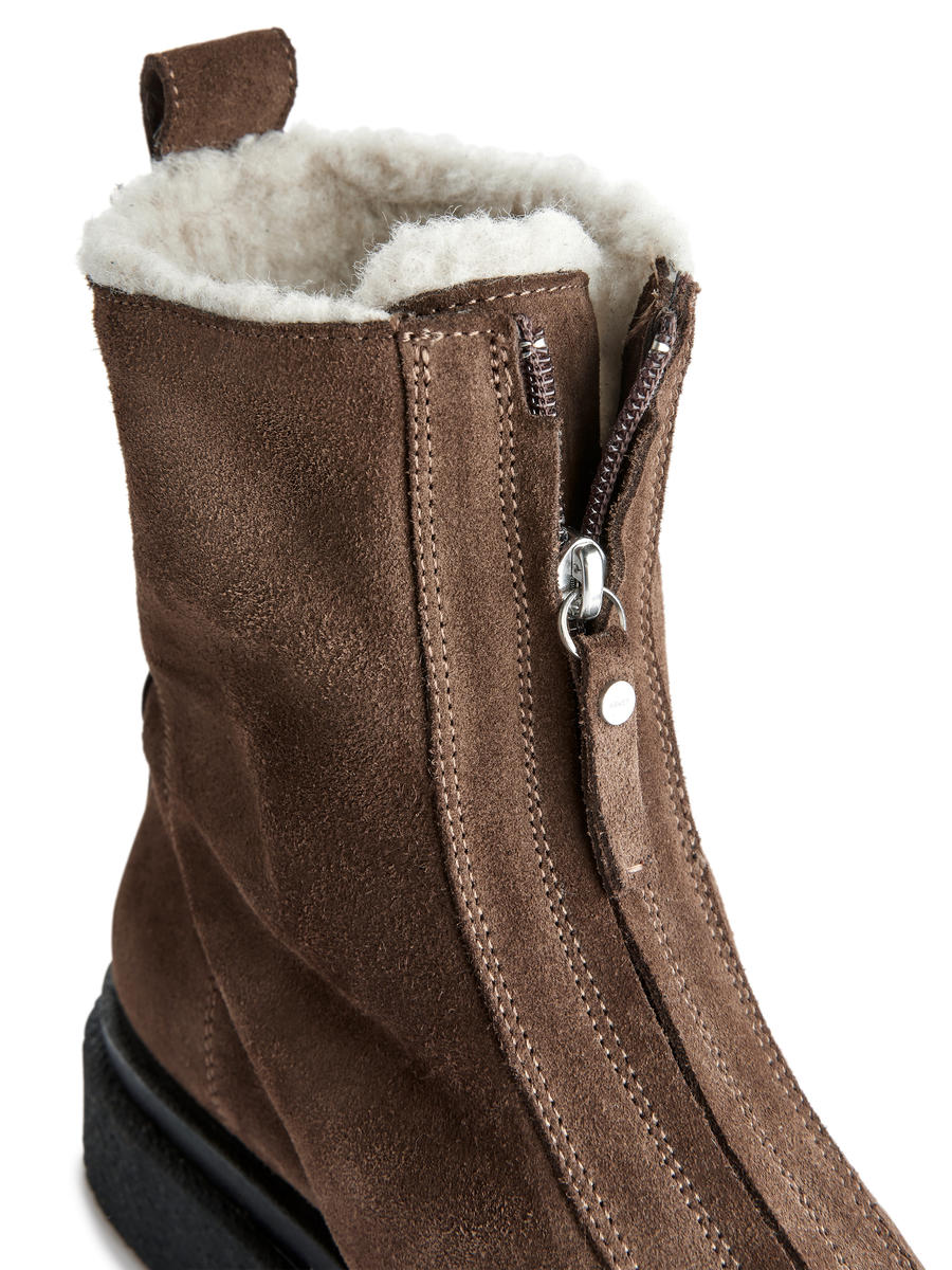 Faux Fur Leather Boots - Brown - Women - 1099377003