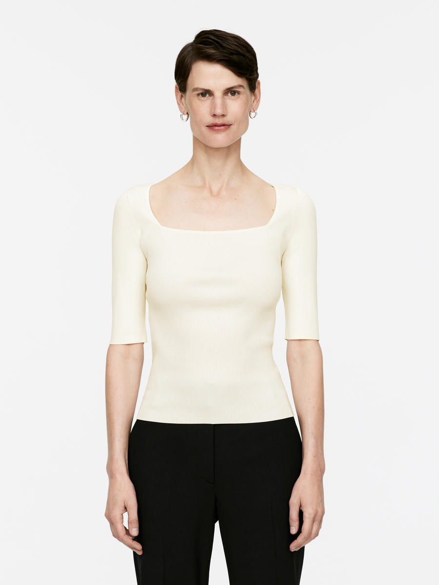 Square-Neck Rib Top-#F4F3E9-13291