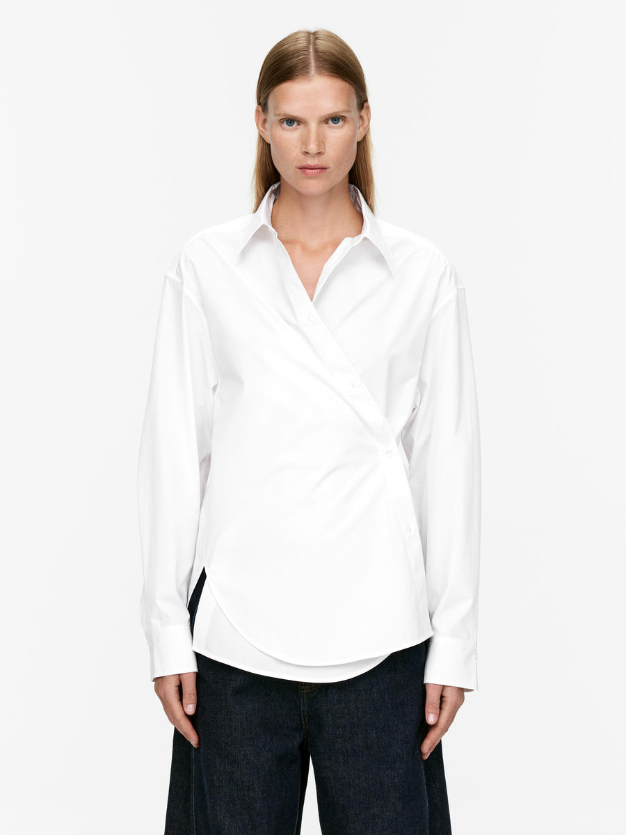 Two-Way Poplin Shirt - White - Slim fit - Women - 1246456001