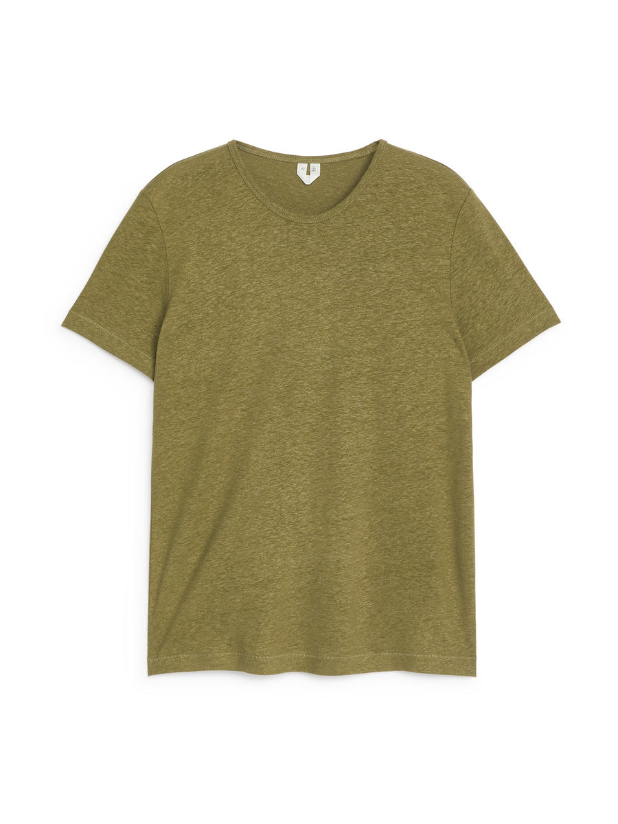 Linen-Blend T-Shirt - Khaki - Regular fit - Women - 1244064004