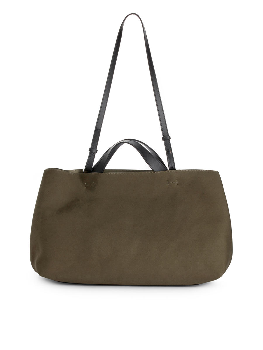 Leather-Trimmed Medium Tote-#5E5648-13111