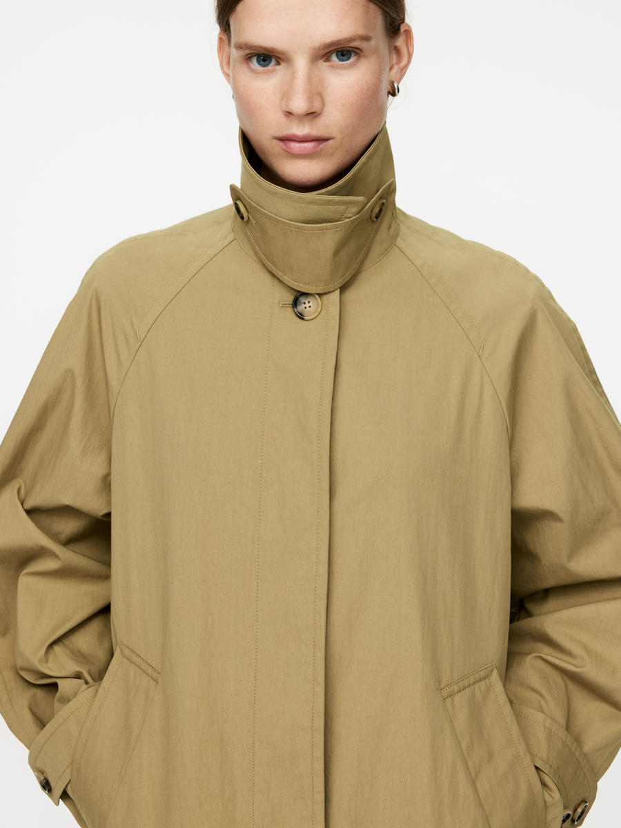 Cotton Blend Trench Coat - Khaki Green - Oversized - Women - 1147554002