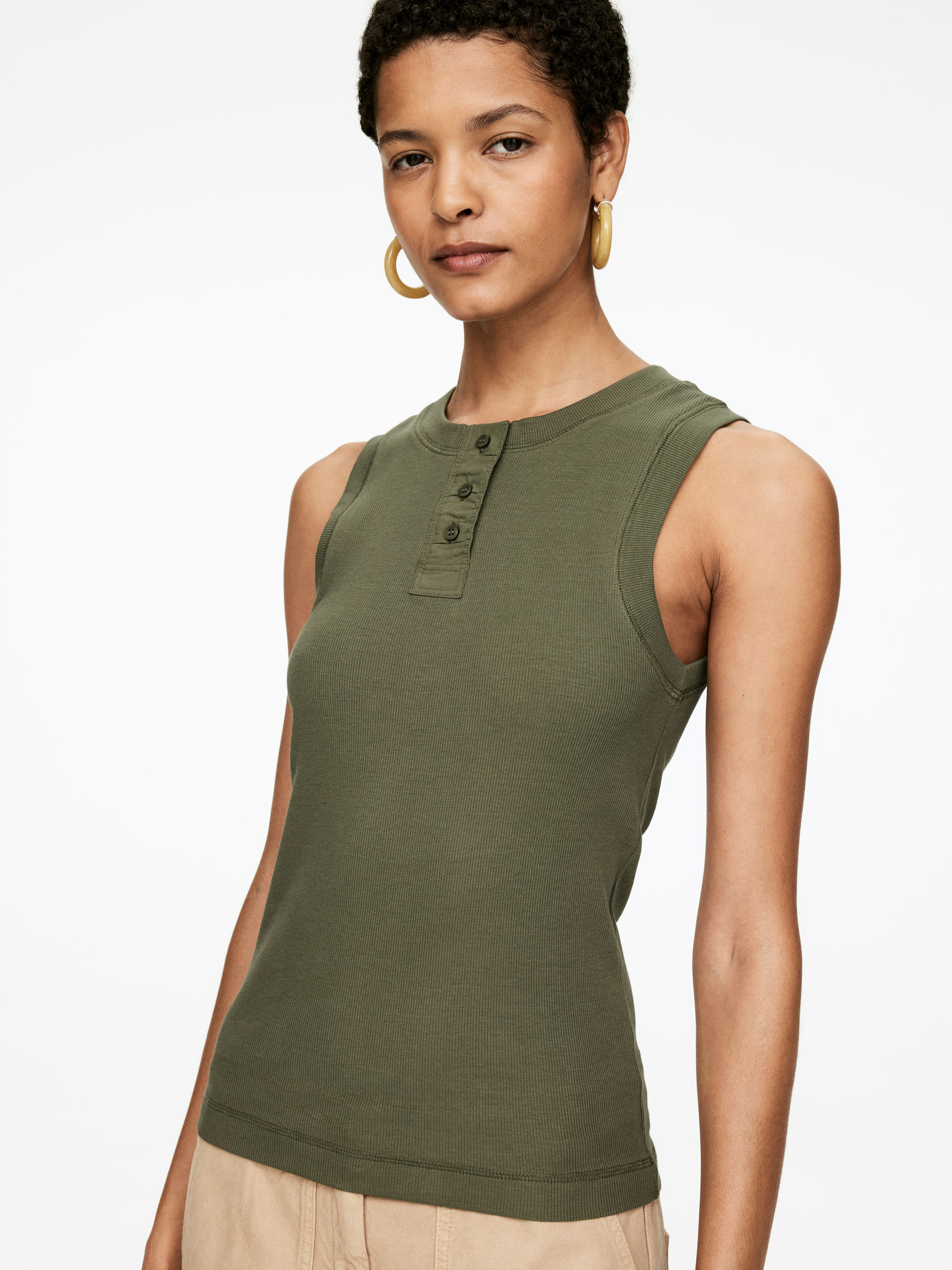 Rib Tank Top - Khaki Green - Slim fit - Women - StillMedia/Lookbook - 3