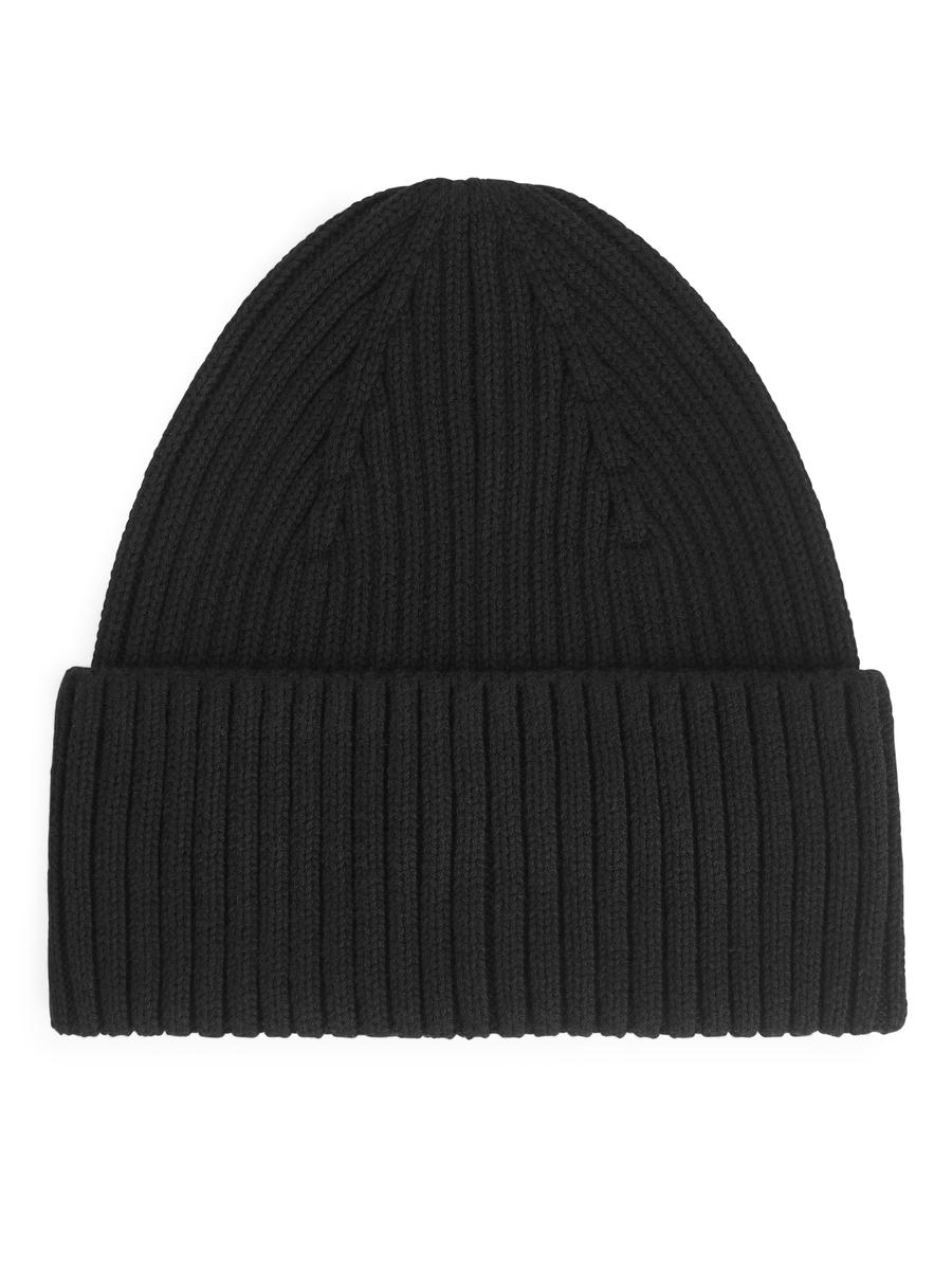 Rib Knit Beanie-Black-2219