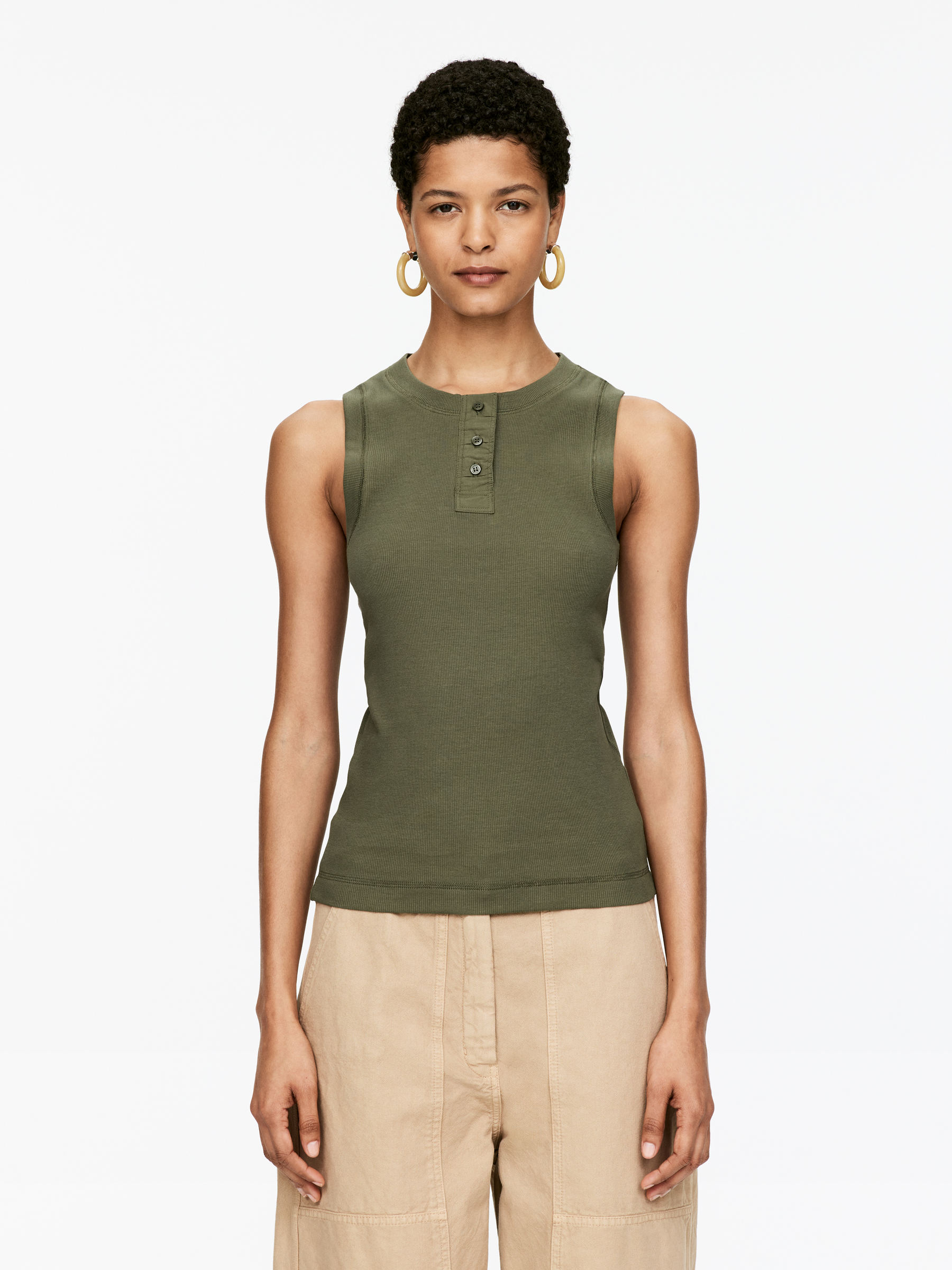 Rib Tank Top-#5F5C4B-15444