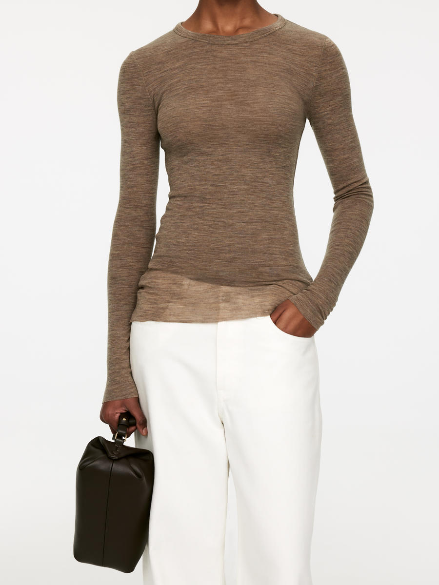 Long-Sleeved Merino Top-#83786B-10049